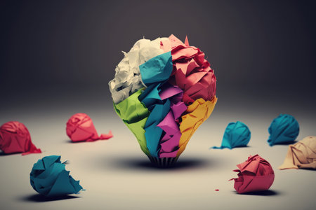 Idea illustration using colorful crumpled paperの素材