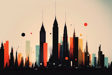 wonderful digital art of a minimalist dream metropolis with towersの素材