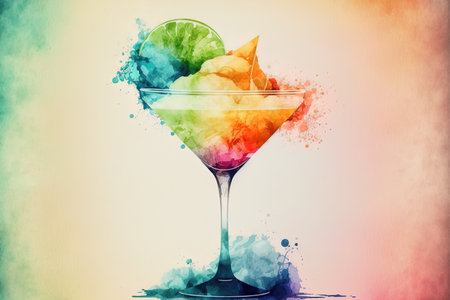 Illustration of a hipster daiquiri on a creative polygon watercolor backdropの素材