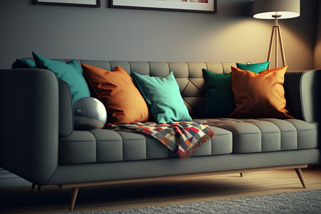 Home design concept with contemporary sofa and soft, warm cushionsの素材