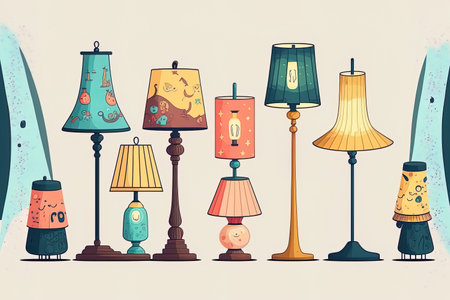 Illustration of lamps in cartoon styleの素材