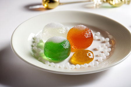 Christmas marmalade and merry balls on a white plate. superb photographの素材
