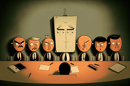 Cartoon figure of businesspeople attending a board meetingの素材