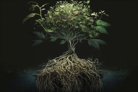 Roots of a plant that is actively growingの素材