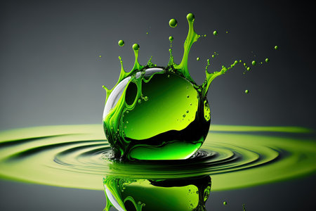 a green paint droplet splashing into waterの素材