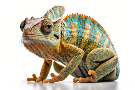 Isolated juvenile chameleon on whiteの素材