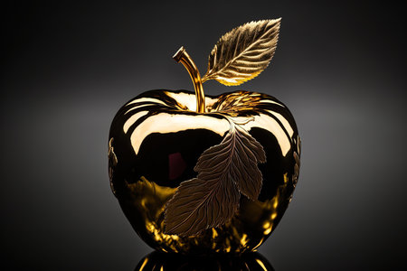 Black background with a golden appleの素材