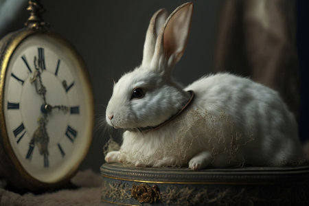 taxidermy of the white rabbit from Alice in Wonderlandの素材
