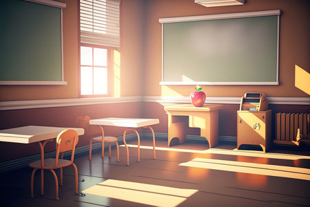 Empty classroom in first grade schoolの素材