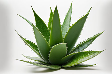 solitary aloe vera plants on a white backdropの素材