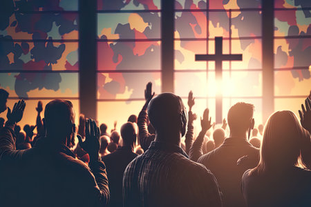 a congregation praying worshipping believingの素材