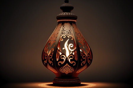 Isolated decorative Arabic lamp with a burning flameの素材