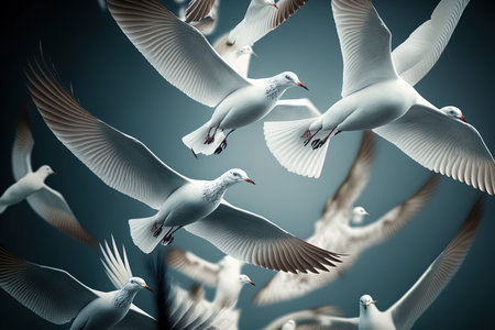 White flock of birds flyingの素材