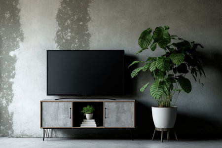 TV cabinet against a background of a concrete wallの素材