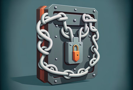 Metal chain in flat relief with a lockの素材