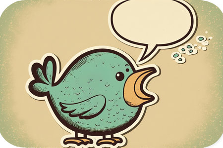 Cartoon speech bubble sticker featuring a bird and wormの素材