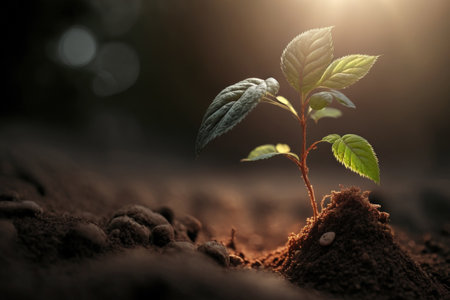 a young plant in the sun, a plant in growth, a seedling of a plantの素材