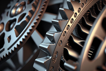 Close up of gear metal wheels. Illustration and depth of fieldの素材
