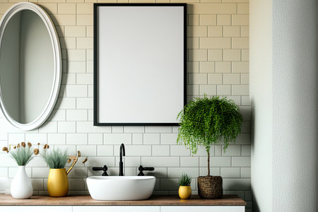 Interior of bathroom with poster frameの素材