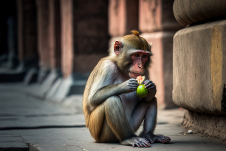 a macaque nibbles an appleの素材