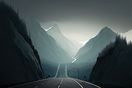 Highway along a misty mountain roadの素材