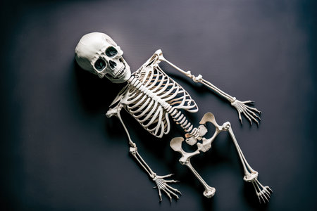 Skeleton laying on its side with one leg upの素材