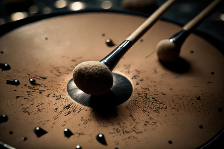Drumsticks on a cymbal in close upの素材
