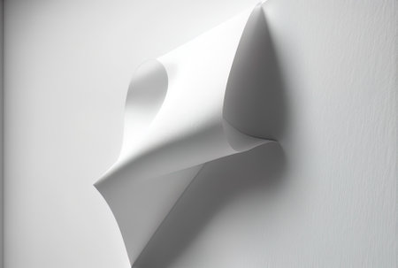 White note paper in close up on a white backdropの素材