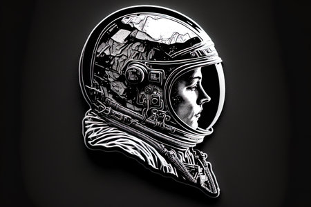 vintage cosmonaut profile view in black and whiteの素材