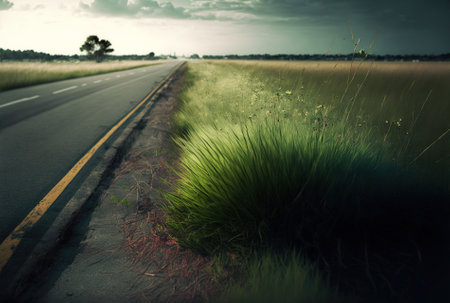 Beautiful background photo of the grass at the border of the roadの素材