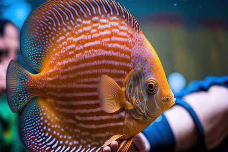Beautiful brown discus fish in close up underwater viewの素材