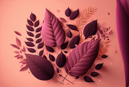 Beautiful leaves on a pink backdropの素材