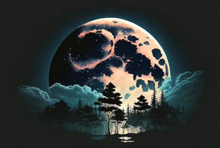 Beautiful moon in the night sky captured verticallyの素材