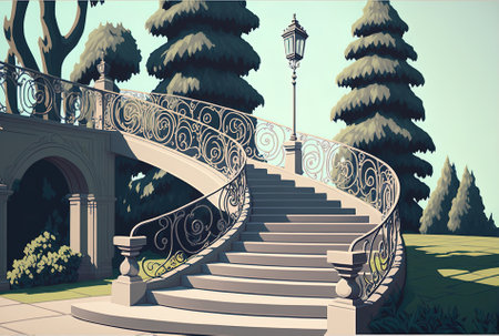 Beautiful photograph of a park staircase with chain railingsの素材