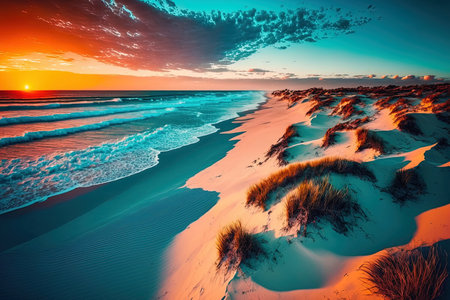 Beautiful views of the sea and a sandy beachの素材