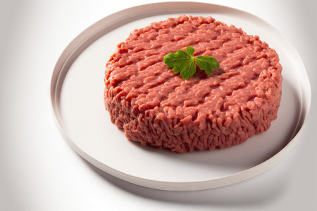 Beef mince in raw condition, isolated on a white background. up closeの素材