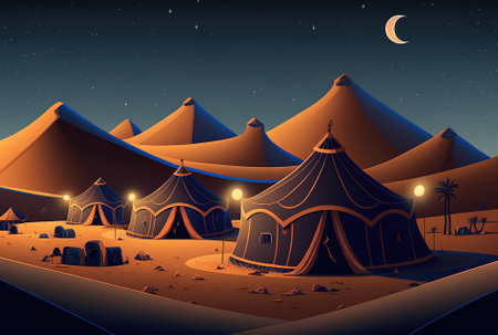 Berber tents on the desert at night under the starsの素材