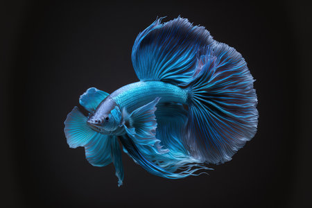 Betta fish in blue with copy spaceの素材