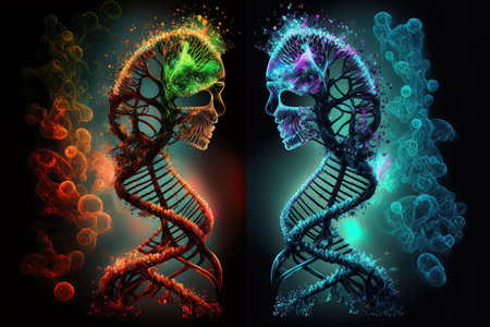 Biotechnology and science Illustrations of DNA and abstract artの素材