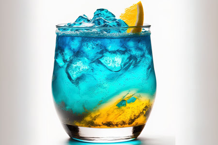 Blue Lagoon drink in a glass on a white backgroundの素材
