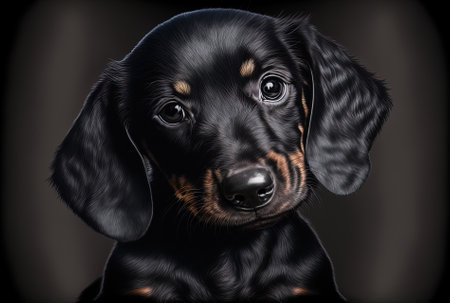 Black dachshund puppy in a portraitの素材