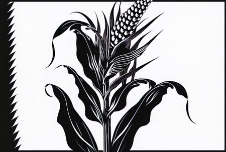 Black and white graphic of a corn stalkの素材