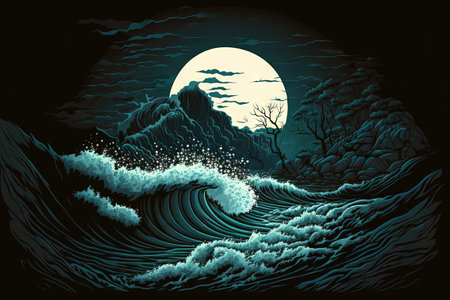 Black Sea waves breaking throughout the nightの素材