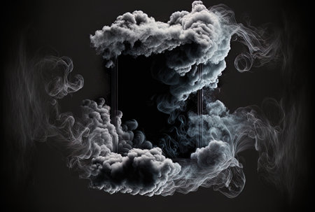 Black backdrop with a moving cloud of smoke and a copy area for writing the textの素材