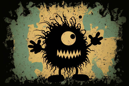 Black monster with emotions on a grunge backdrop from the past. a cartoonの素材