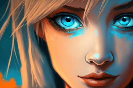 Close up of girl with blue eyesの素材