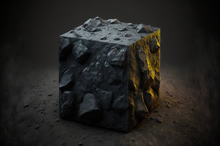 Black stone cube with a coal mineral backgroundの素材