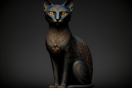 Black backdrop with an Egyptian black bast cat figurineの素材