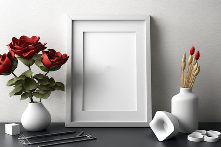 Blank photo frame for mockup on wall, Valentine Concept,の素材