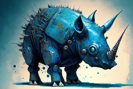 Blue rhinoceros robot monster drawingの素材